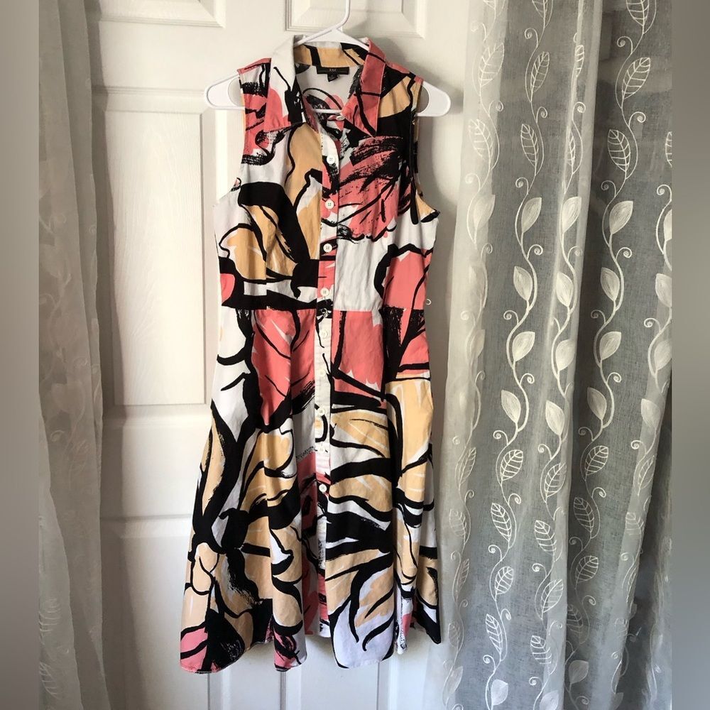 R&K Floral Sleeveless Button-Down Dress knee length missing belt cotton sz 12